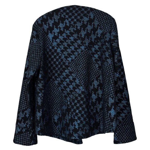Michael Tyler Patchwork Houndstooth Button Scrunch Knit Jacket Blue Black Size L - Picture 2 of 9